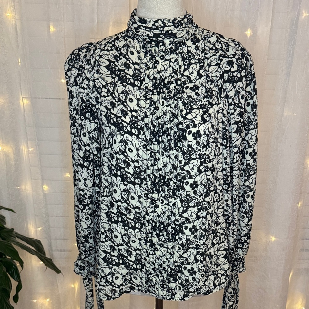 Topshop Black and White Floral Blouse